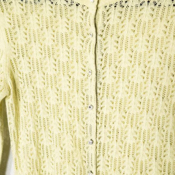 Charlotte Open Knit Cardigan Chartreuse Size M Y2K Revival - Picture 4 of 9